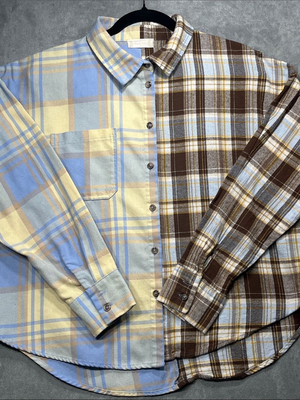 Altar’d State Medium Split Plaid Colorblock Oversized Flannel Shirt